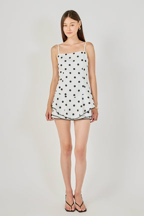 ENDLESS ROSE - Polka Dot Lace Trimmed Romper - ROMPERS available at Objectrare