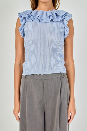ENDLESS ROSE - Ruffle Trim Pleated Knit Top - TOPS available at Objectrare