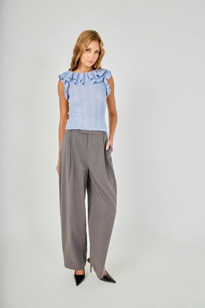 ENDLESS ROSE - Ruffle Trim Pleated Knit Top - TOPS available at Objectrare