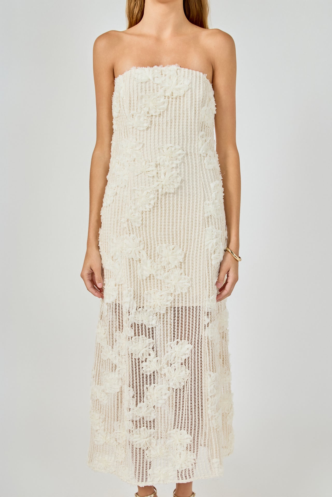ENDLESS ROSE - Strapless Embroidered Net Maxi Dress - DRESSES available at Objectrare