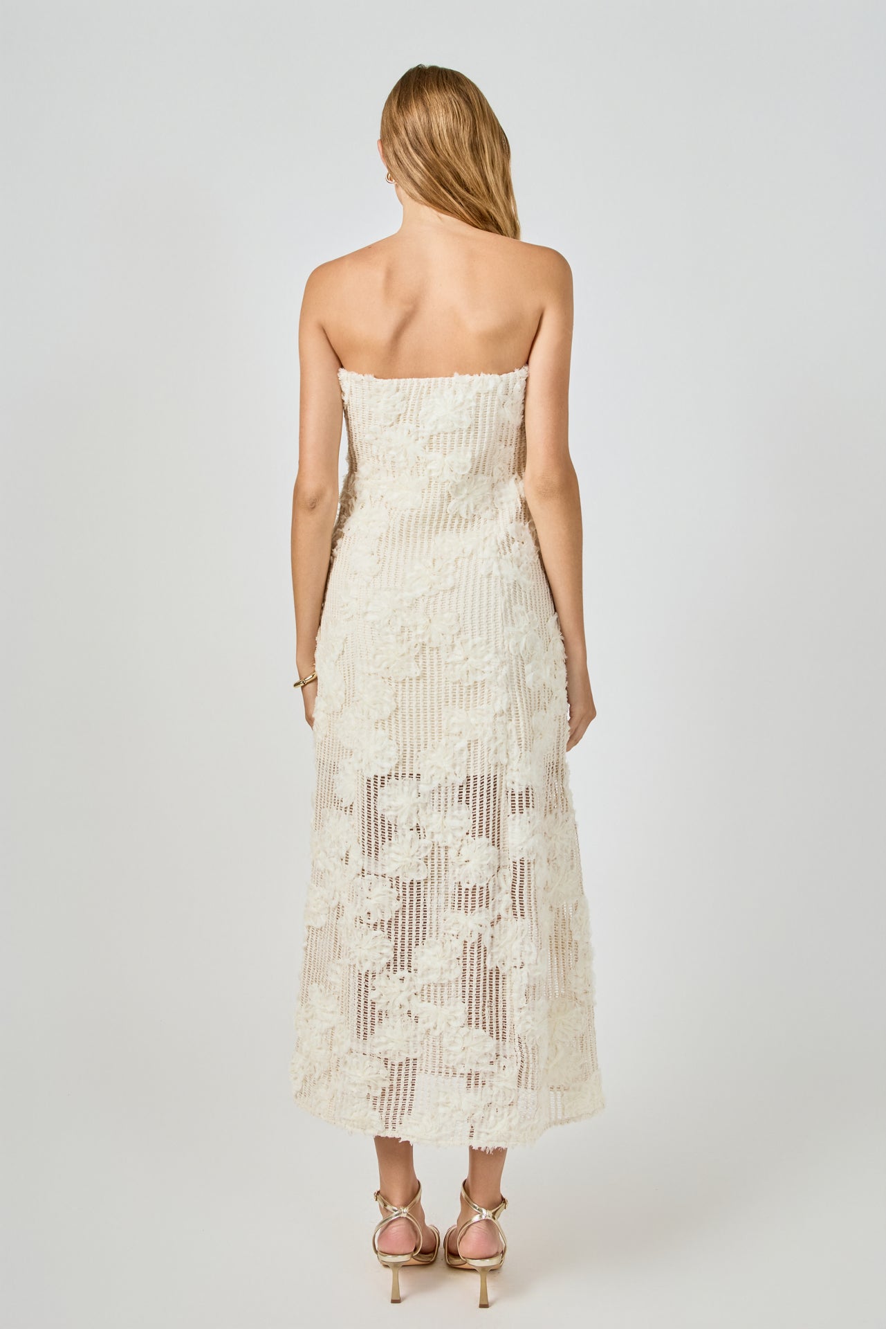 ENDLESS ROSE - Strapless Embroidered Net Maxi Dress - DRESSES available at Objectrare