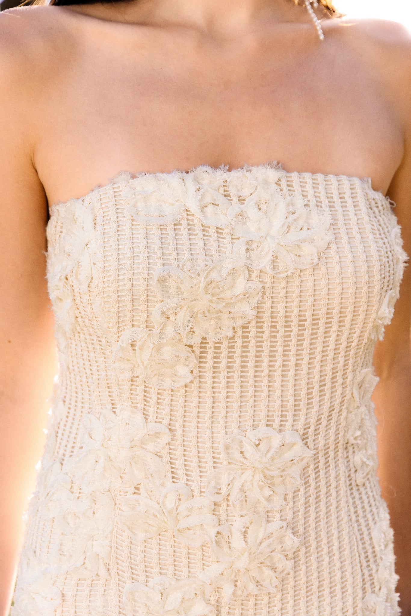 ENDLESS ROSE - Strapless Embroidered Net Maxi Dress - DRESSES available at Objectrare