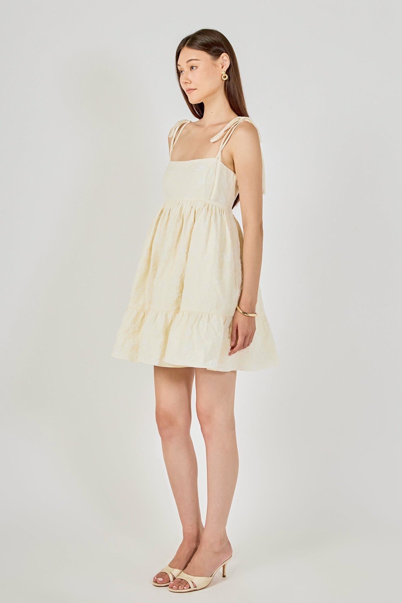 Floral Jacquard Babydoll Mini Dress