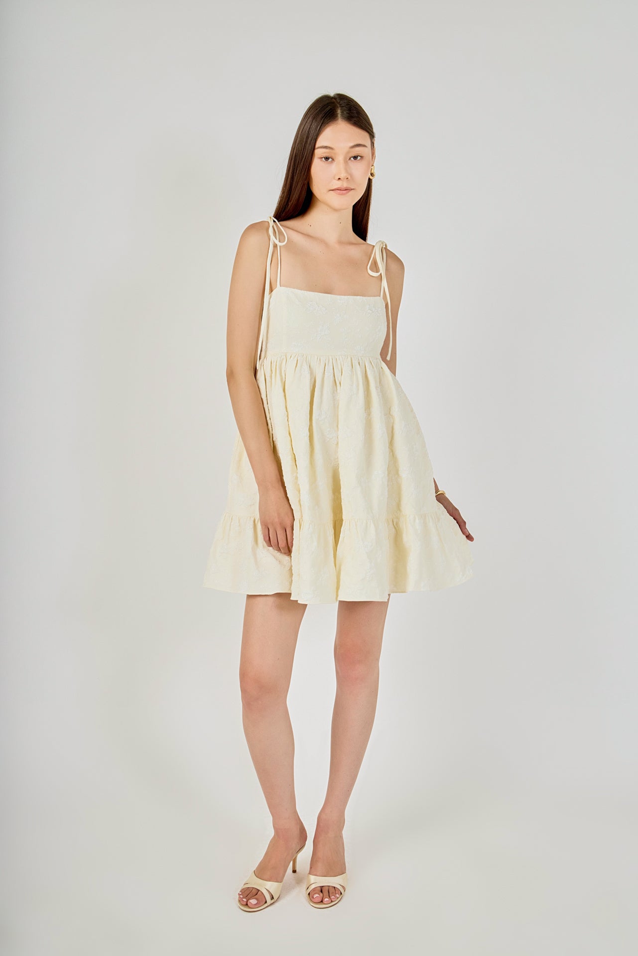 Floral Jacquard Babydoll Mini Dress