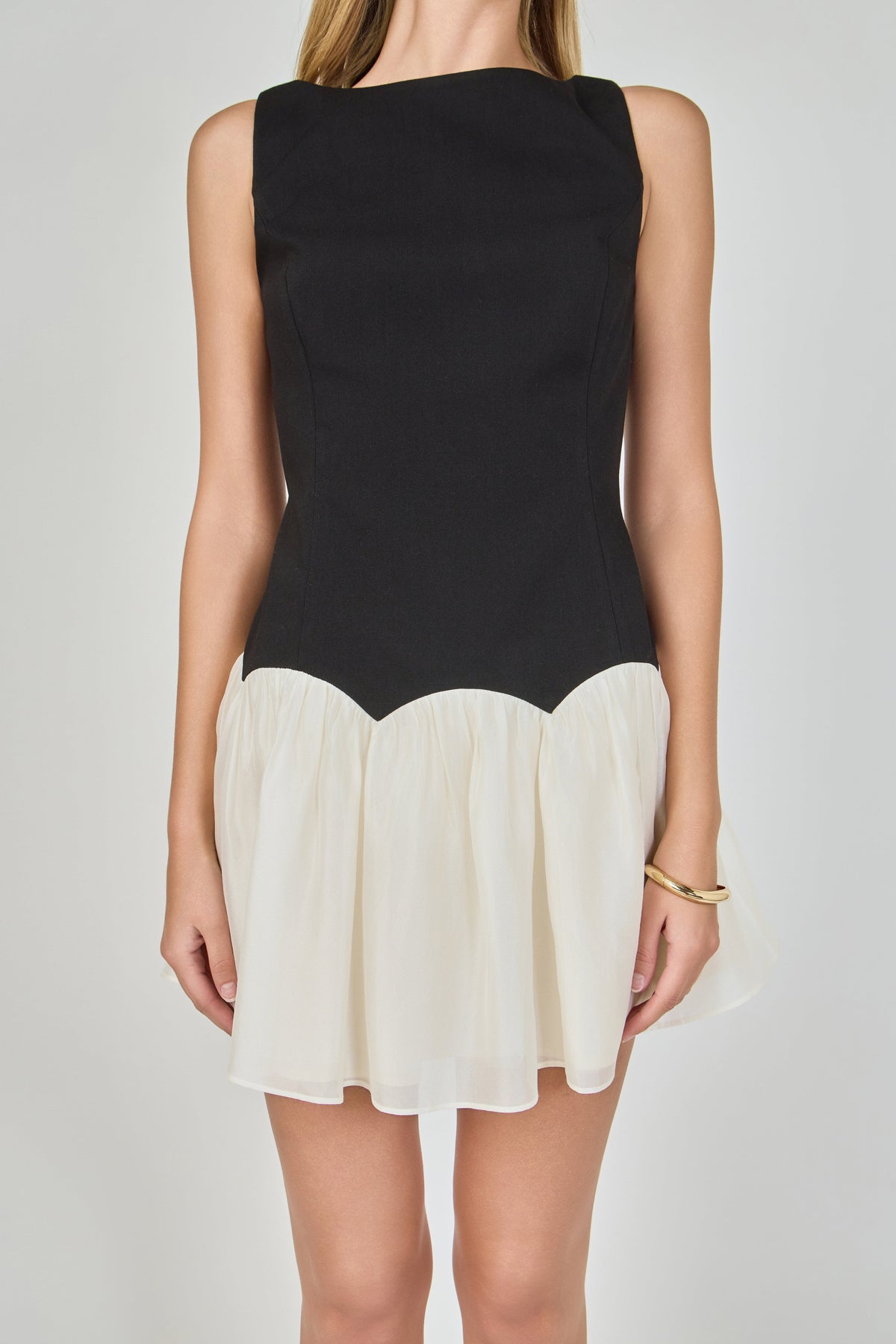 Combo Skirt Boat Neck Mini Dress