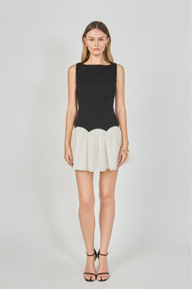 Combo Skirt Boat Neck Mini Dress