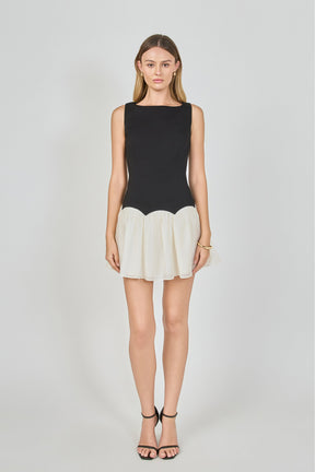 Combo Skirt Boat Neck Mini Dress