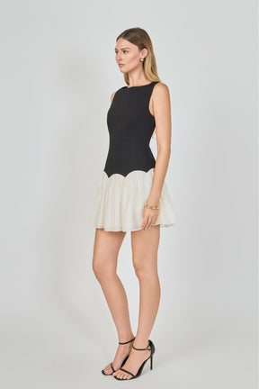 Combo Skirt Boat Neck Mini Dress