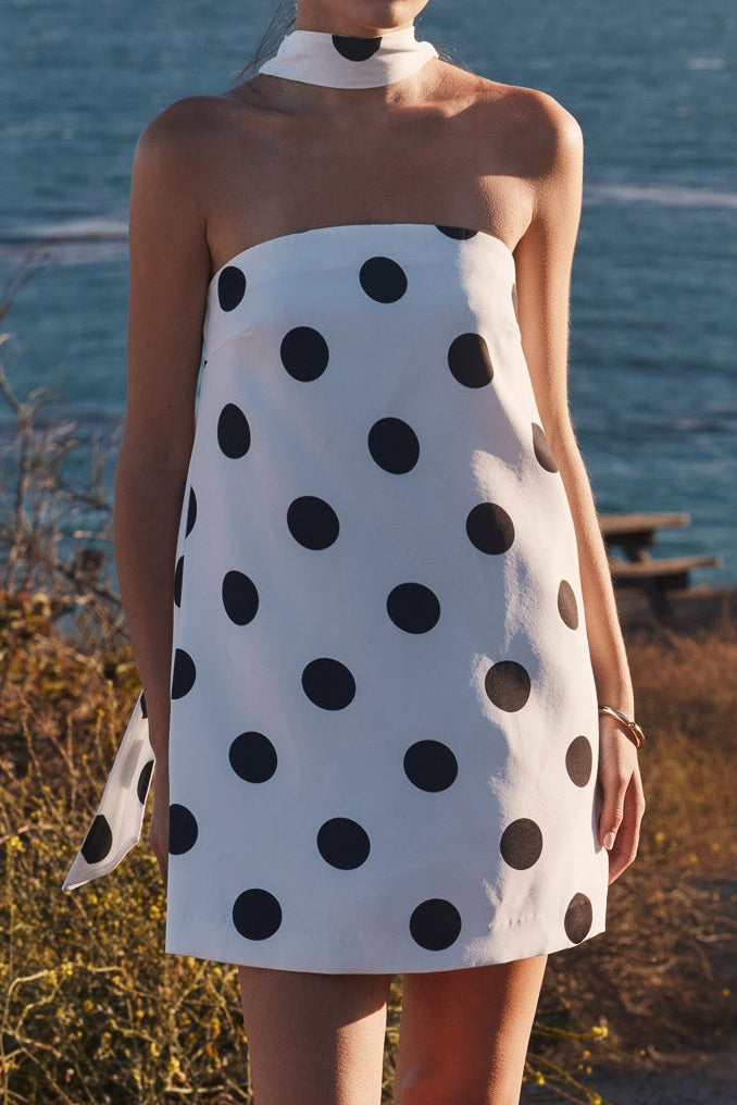 Polka Dot Choker Tie Mini Dress