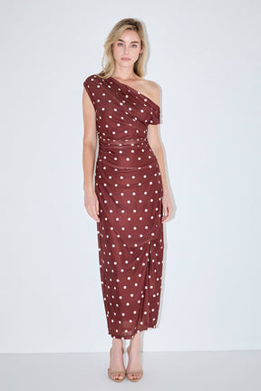 ENDLESS ROSE - Off Shoulder Polka Dot Mesh Maxi Dress - DRESSES available at Objectrare