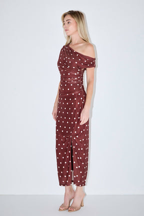 ENDLESS ROSE - Off Shoulder Polka Dot Mesh Maxi Dress - DRESSES available at Objectrare
