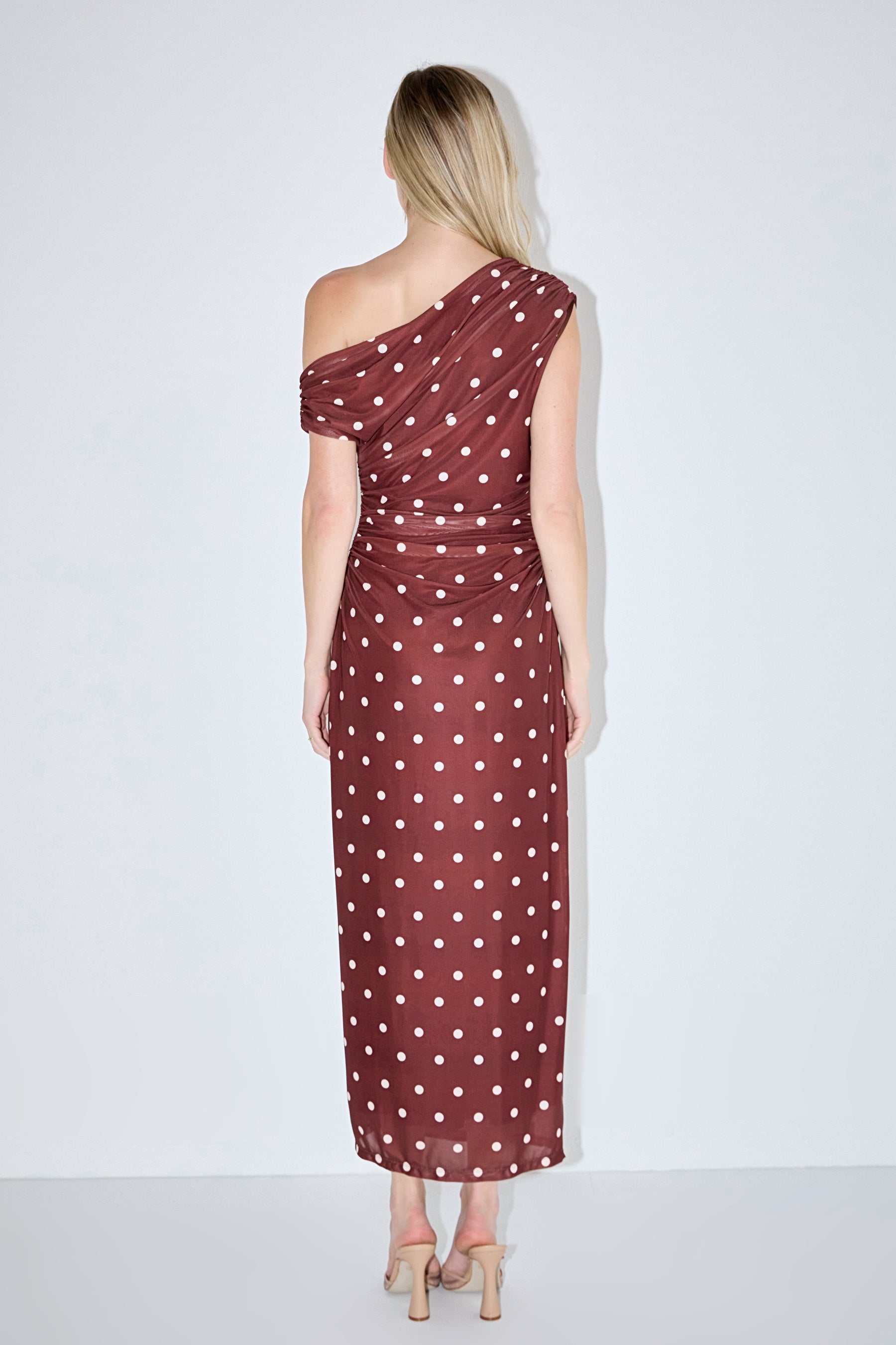 ENDLESS ROSE - Off Shoulder Polka Dot Mesh Maxi Dress - DRESSES available at Objectrare