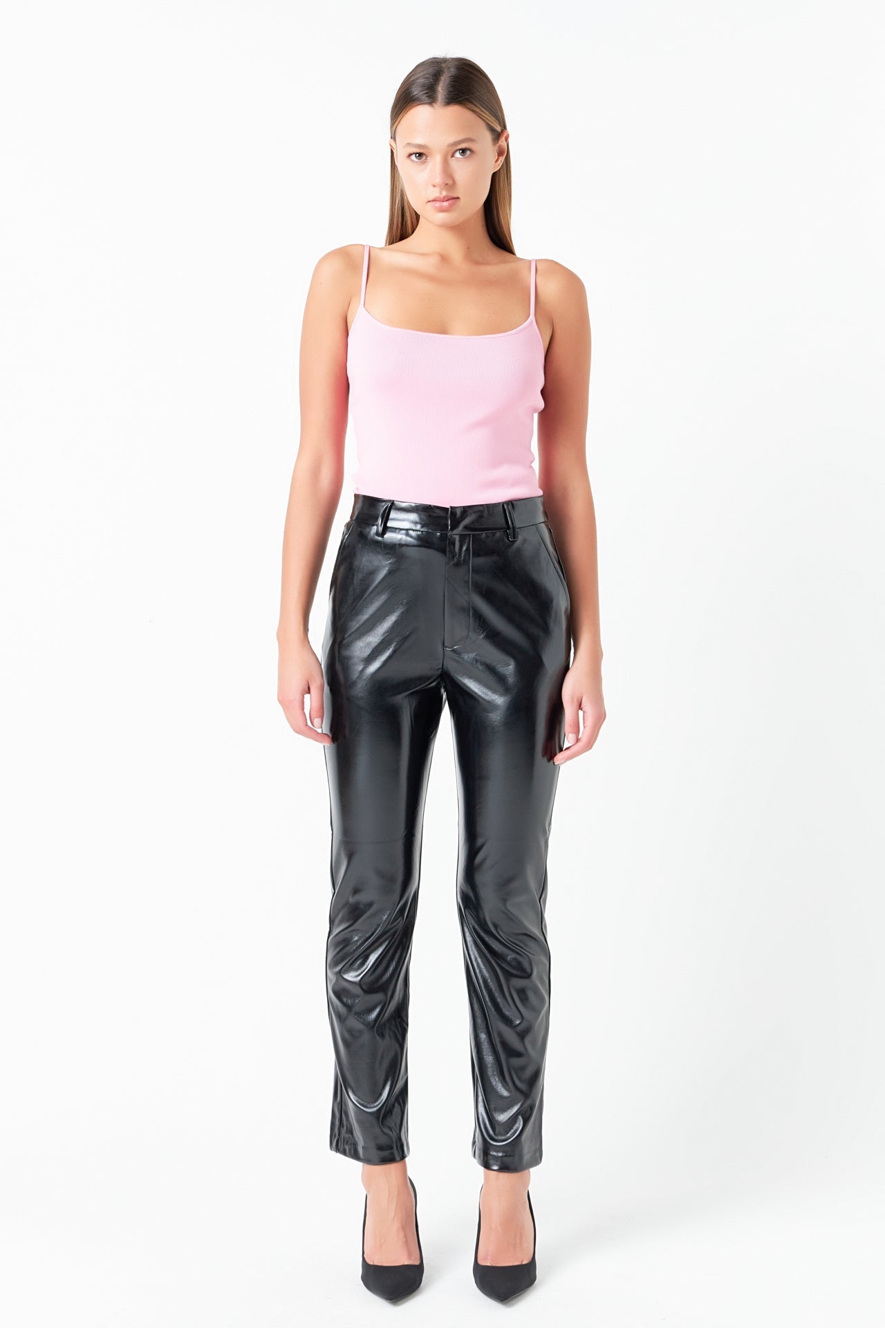 GREY LAB - Grey Lab - Shiny High-Waisted Faux Leather Pants - PANTS available at Objectrare