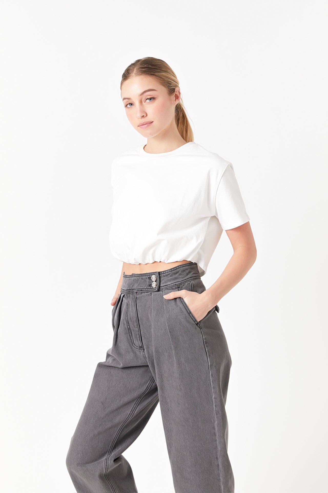 GREY LAB - Cropped Top with Elastic Band - TOPS available at Objectrare