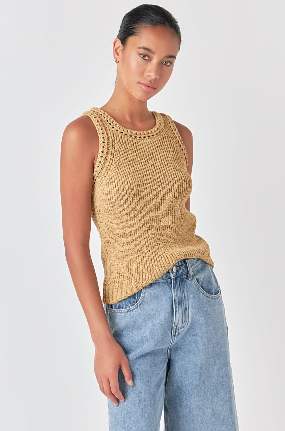 GREY LAB - Round Neck Sleeveless Knit Top - TOPS available at Objectrare