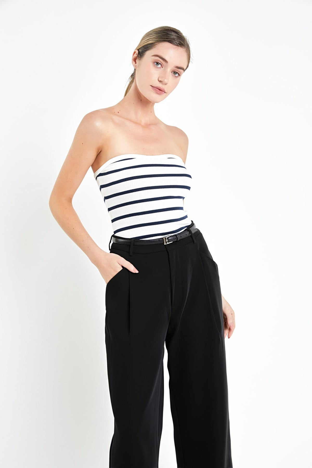 ENGLISH FACTORY - Strapless Striped Knit Top - TOPS available at Objectrare