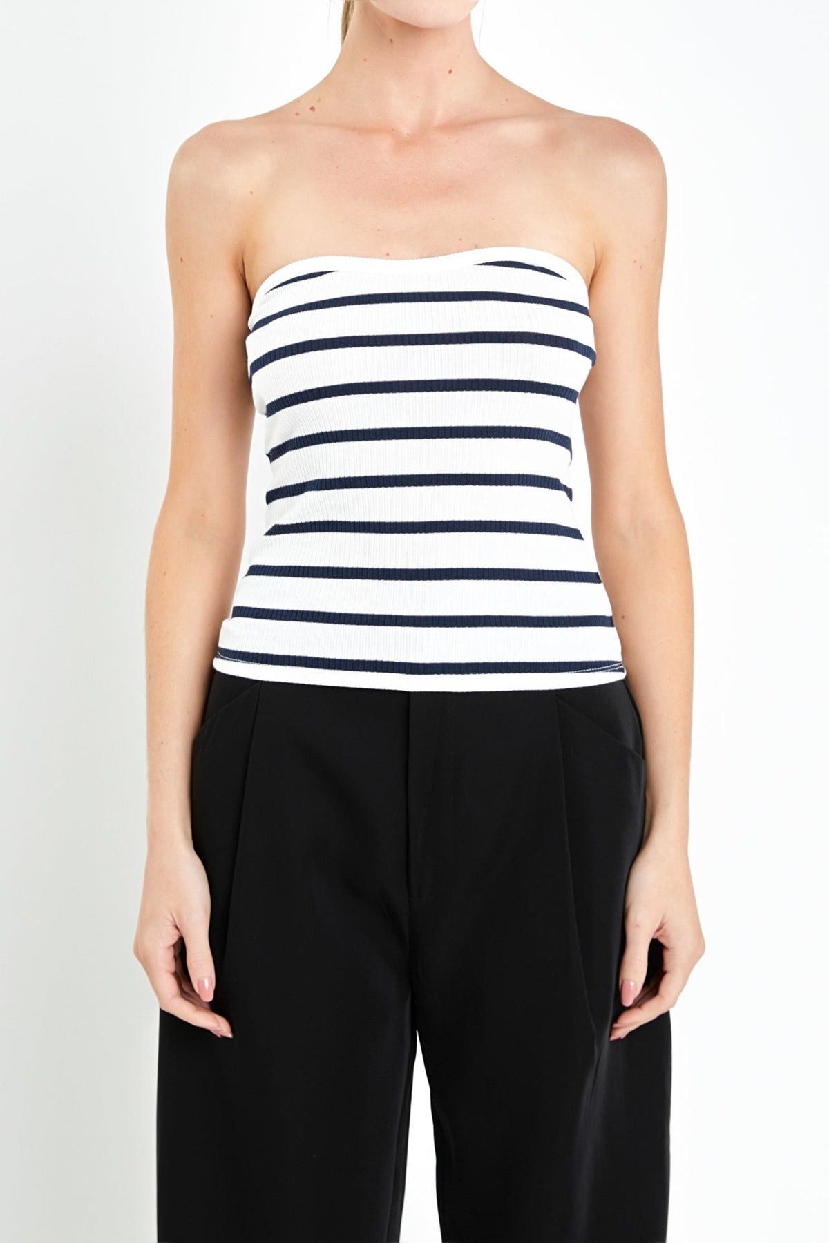 ENGLISH FACTORY - Strapless Striped Knit Top - TOPS available at Objectrare