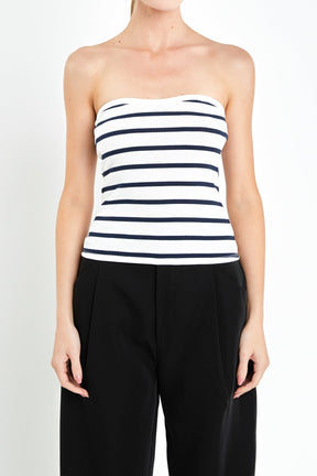 ENGLISH FACTORY - Strapless Striped Knit Top - TOPS available at Objectrare