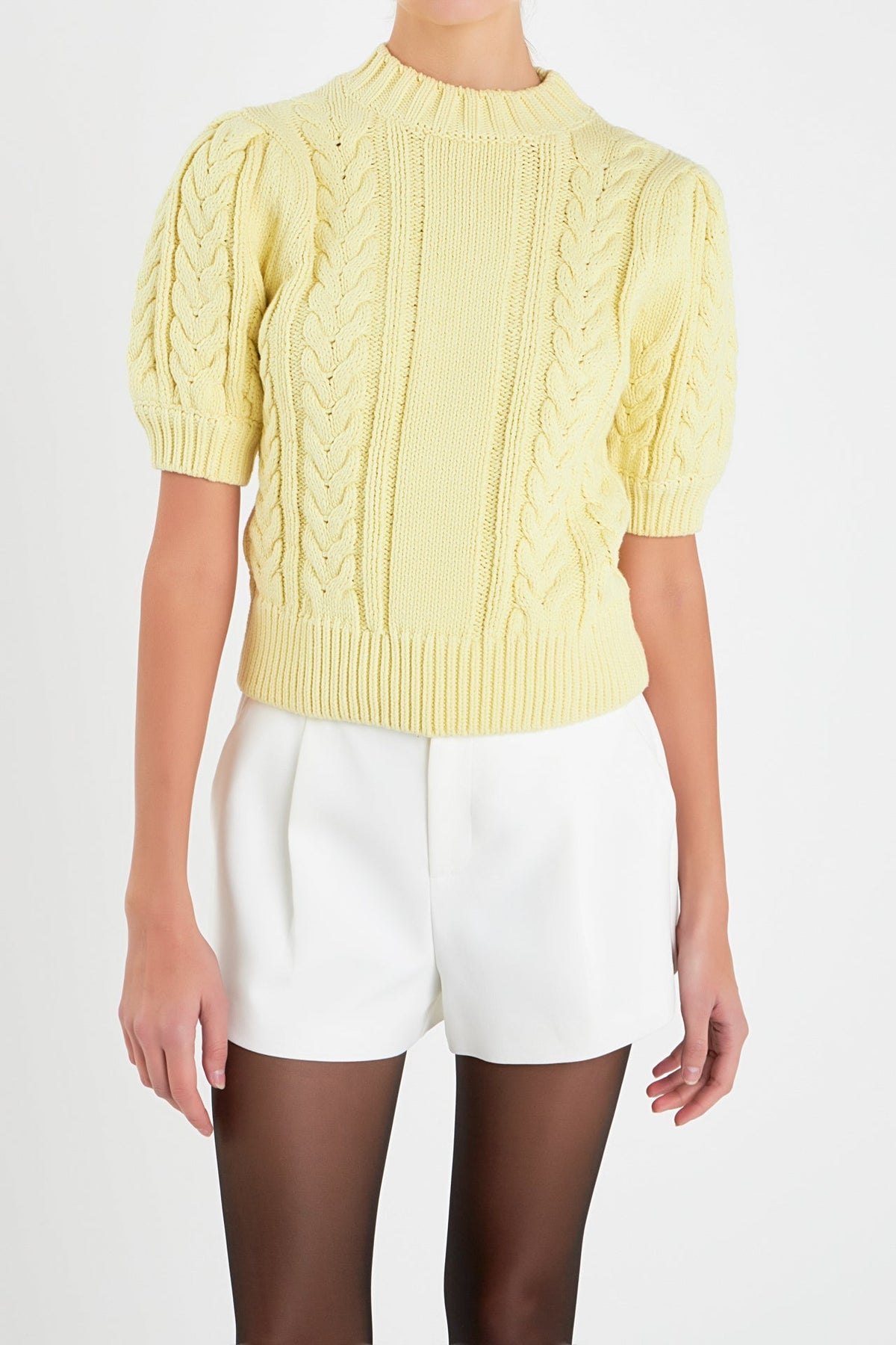 ENGLISH FACTORY - Cable Knit Puff Sleeve Sweater - SWEATERS & KNITS available at Objectrare