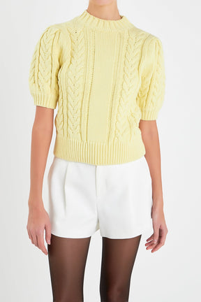 ENGLISH FACTORY - Cable Knit Puff Sleeve Sweater - SWEATERS & KNITS available at Objectrare