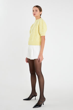 ENGLISH FACTORY - Cable Knit Puff Sleeve Sweater - SWEATERS & KNITS available at Objectrare