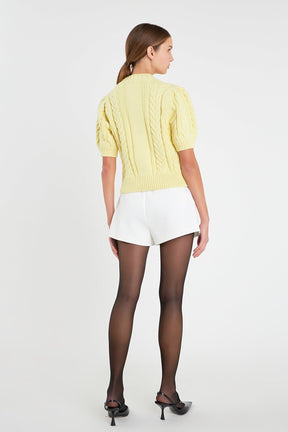 ENGLISH FACTORY - Cable Knit Puff Sleeve Sweater - SWEATERS & KNITS available at Objectrare