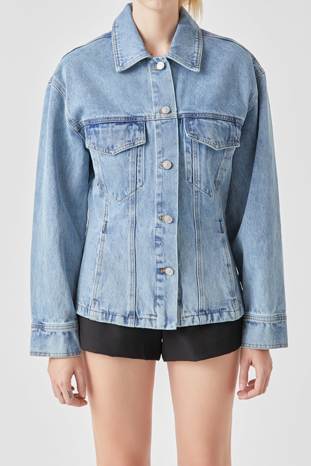 GREY LAB - Waist Fitted Denim Jacket - JACKETS available at Objectrare