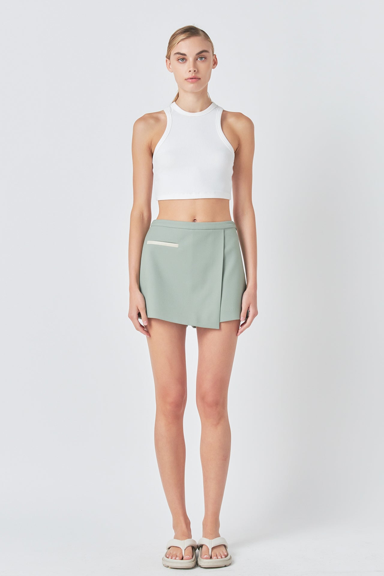 GREY LAB - Asymmetrical Wrap Mini Skort - SKORTS available at Objectrare