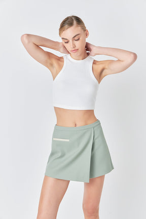 GREY LAB - Asymmetrical Wrap Mini Skort - SKORTS available at Objectrare
