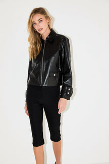 GREY LAB - Zip Up Cropped Faux Leather Jacket - JACKETS available at Objectrare