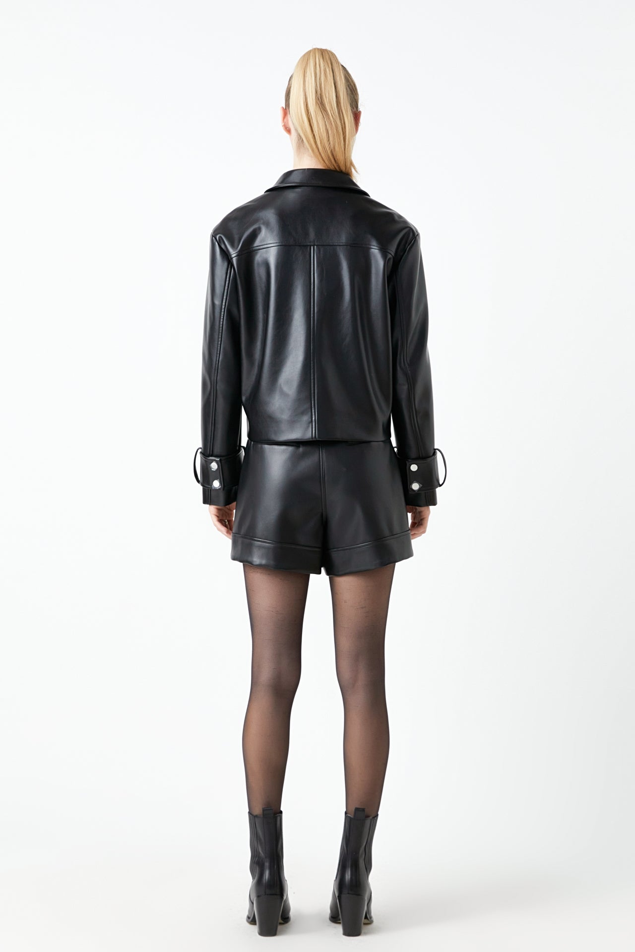 GREY LAB - Zip Up Cropped Faux Leather Jacket - JACKETS available at Objectrare
