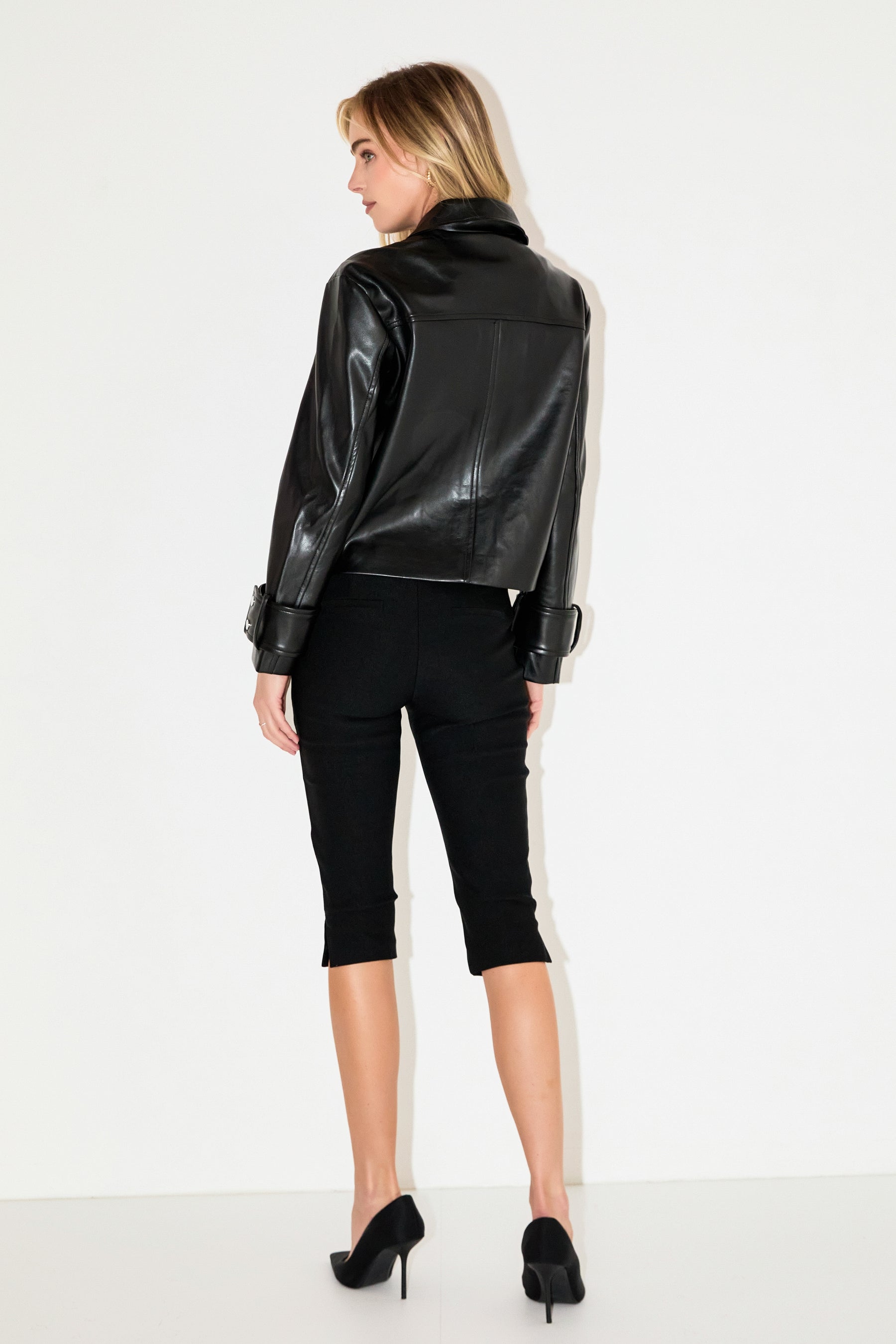 GREY LAB - Zip Up Cropped Faux Leather Jacket - JACKETS available at Objectrare