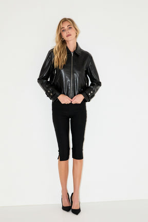 GREY LAB - Zip Up Cropped Faux Leather Jacket - JACKETS available at Objectrare