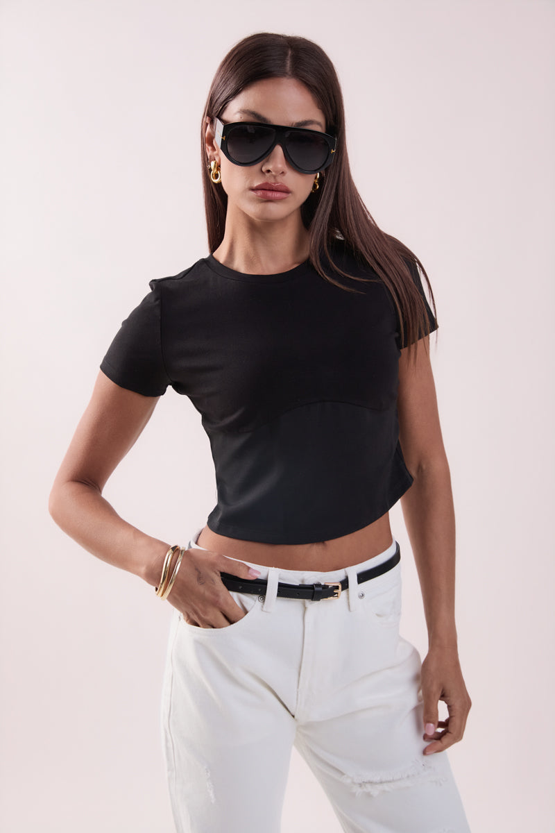 GREY LAB - Cropped Bustier Short Sleeve T Shirt - T-SHIRTS available at Objectrare