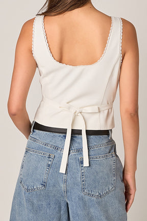 ENDLESS ROSE - Lace Trim Linen Top - TOPS available at Objectrare