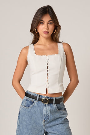 ENDLESS ROSE - Lace Trim Linen Top - TOPS available at Objectrare
