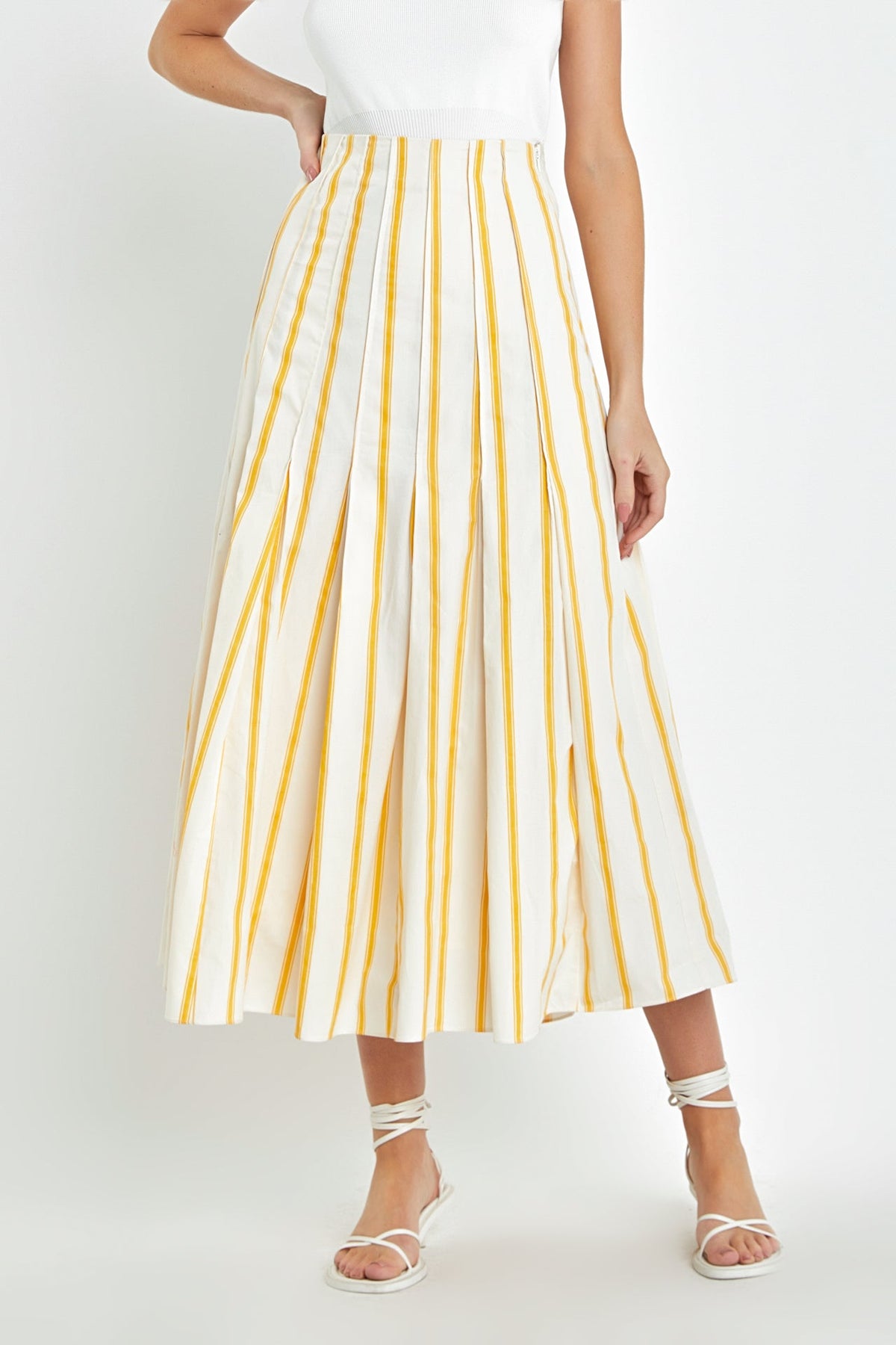 Stripe Poplin Pleated Maxi Skirt