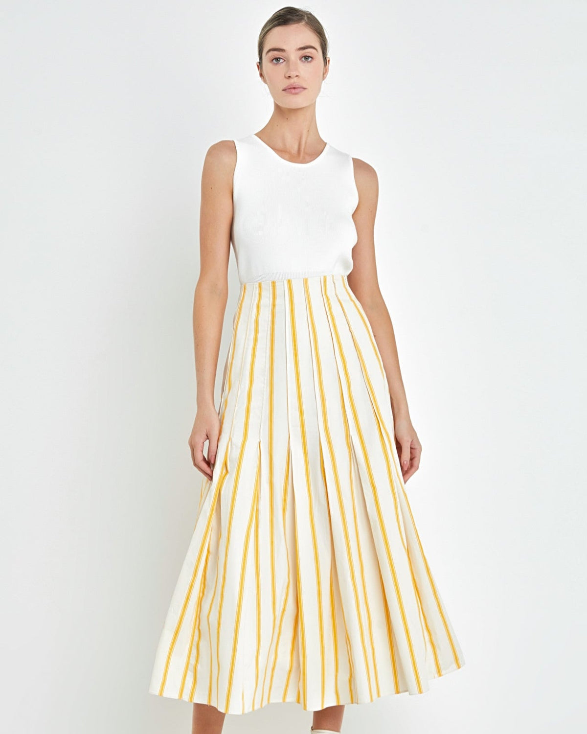 Stripe Poplin Pleated Maxi Skirt