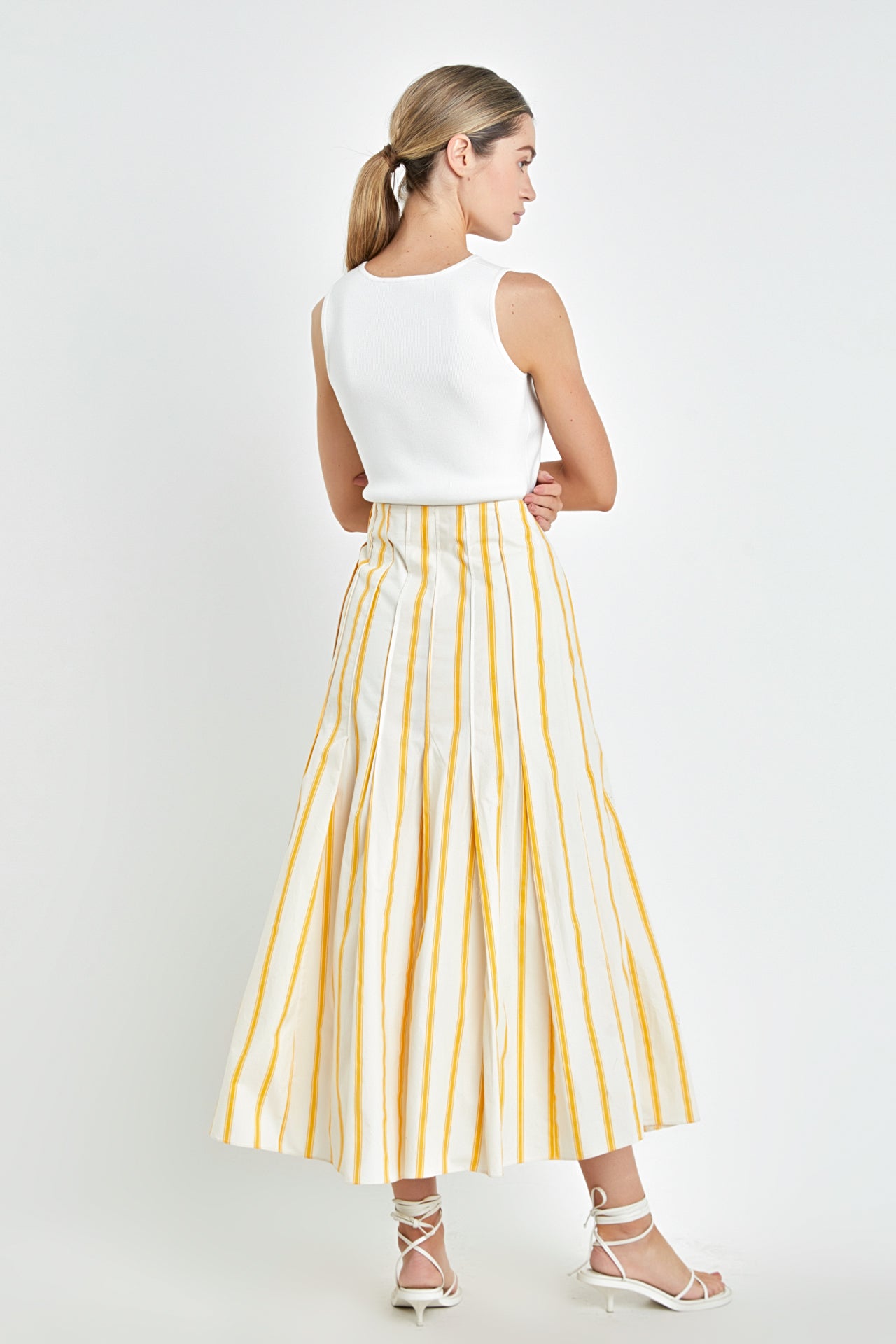 Stripe Poplin Pleated Maxi Skirt