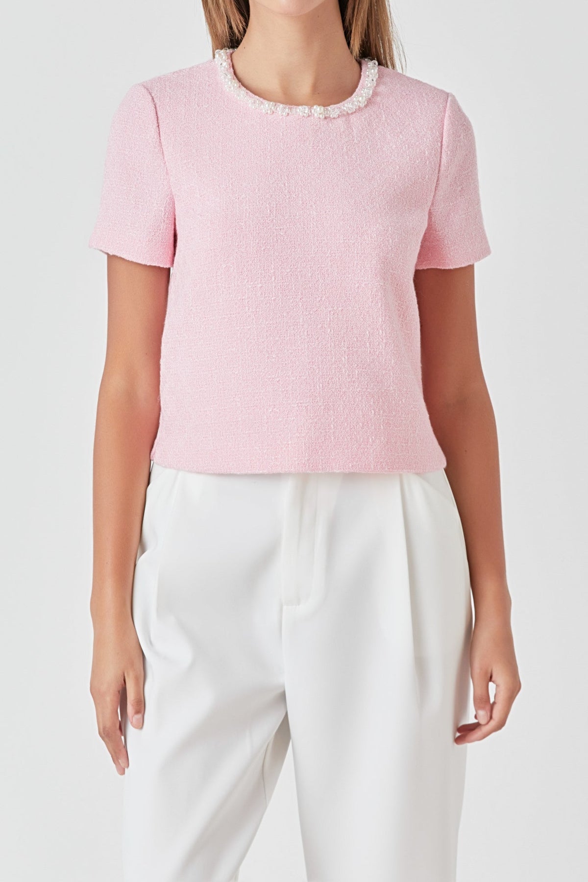 ENDLESS ROSE - Pearl Trim Linen Top - TOPS available at Objectrare