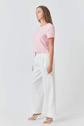 ENDLESS ROSE - Pearl Trim Linen Top - TOPS available at Objectrare