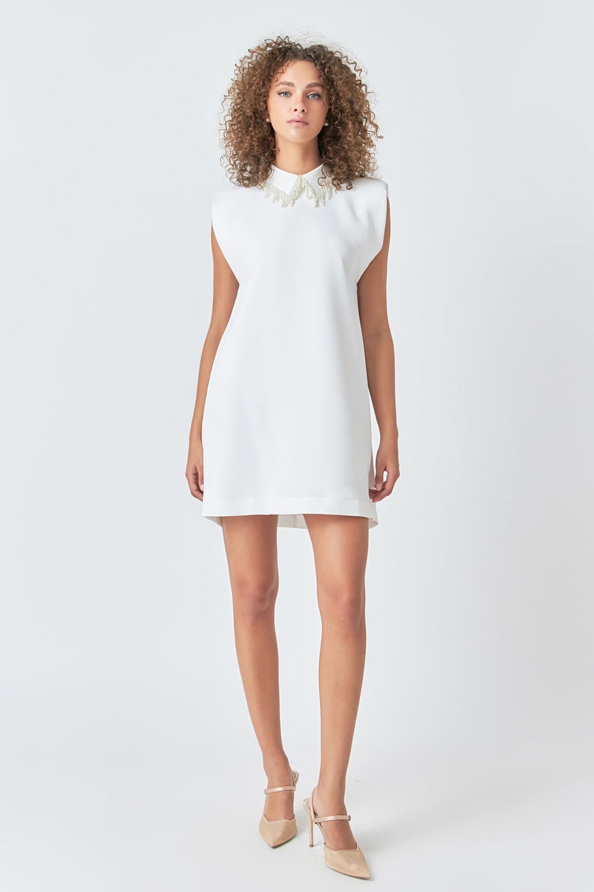 ENDLESS ROSE - Pearl Collar Sleeveless Mini Dress - DRESSES available at Objectrare