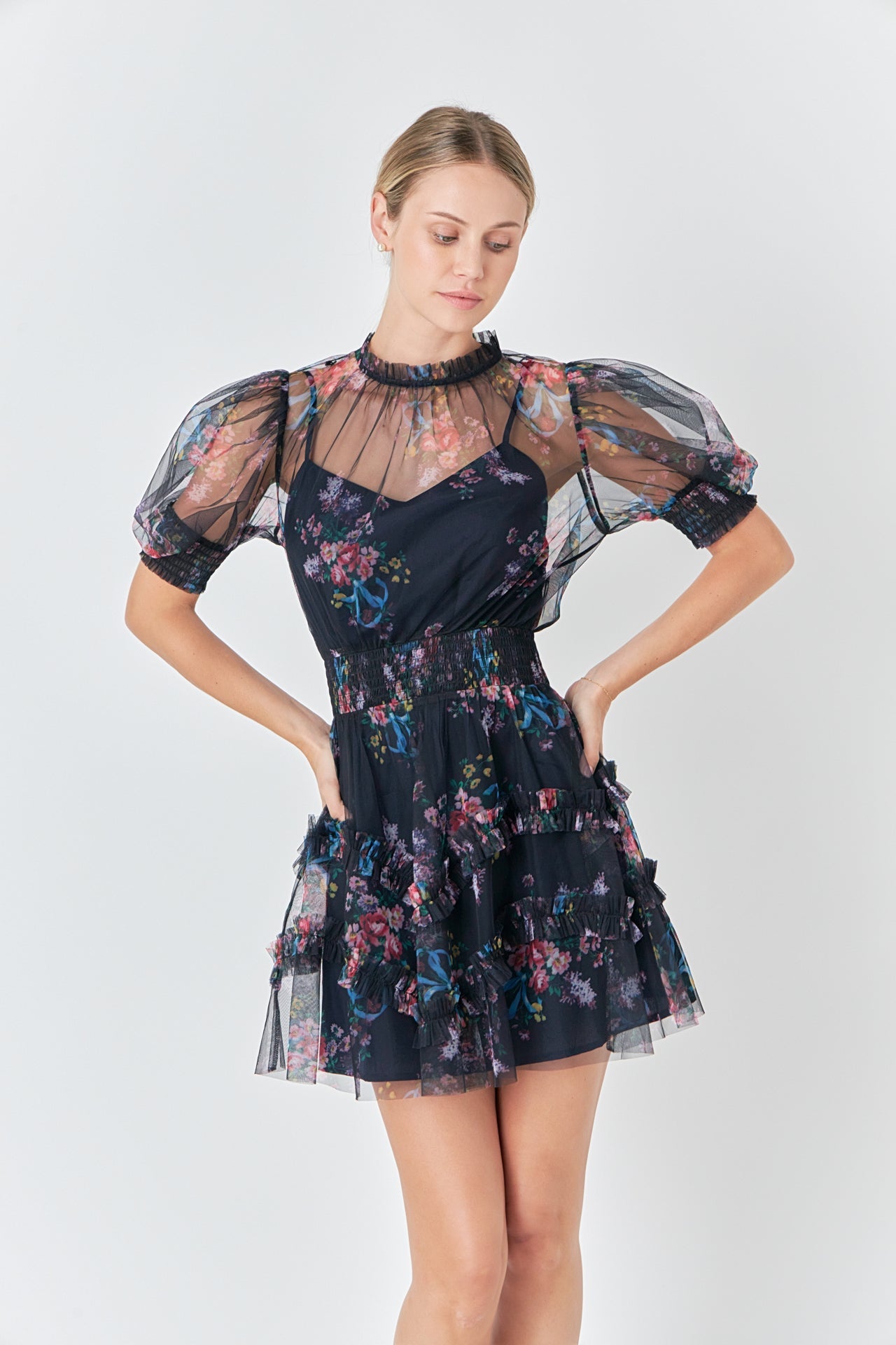 ENDLESS ROSE - Ruffled Mesh Mini Dress - DRESSES available at Objectrare