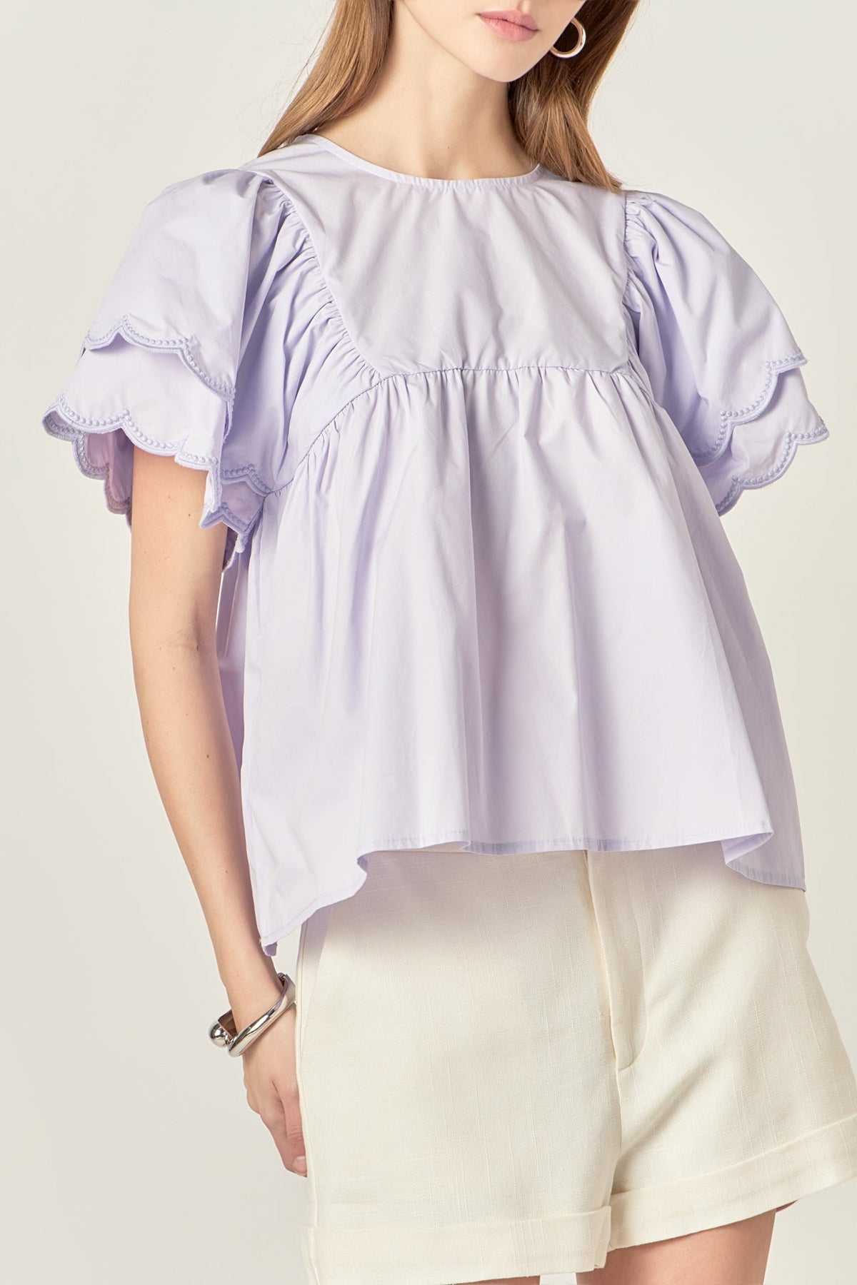 ENGLISH FACTORY - Scallop Hem Sleeve Top - TOPS available at Objectrare