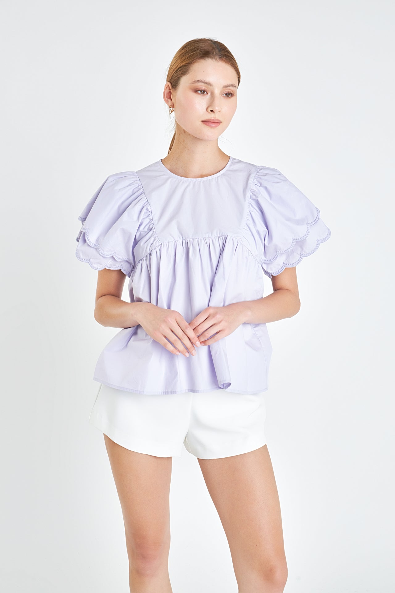 ENGLISH FACTORY - English Factory - Scallop Hem Sleeve Top - TOPS available at Objectrare