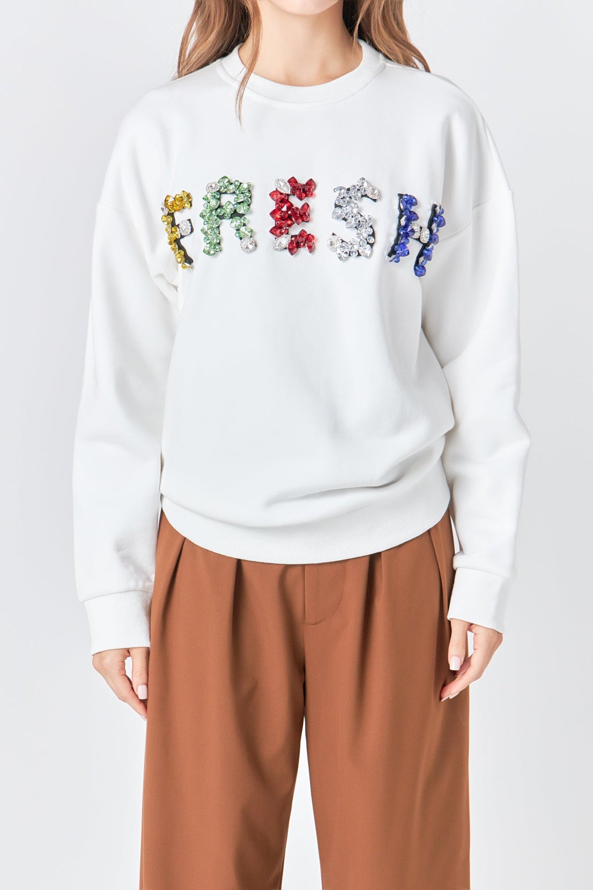 ENDLESS ROSE - Color Letter Patch Sweatshirt - TOPS available at Objectrare