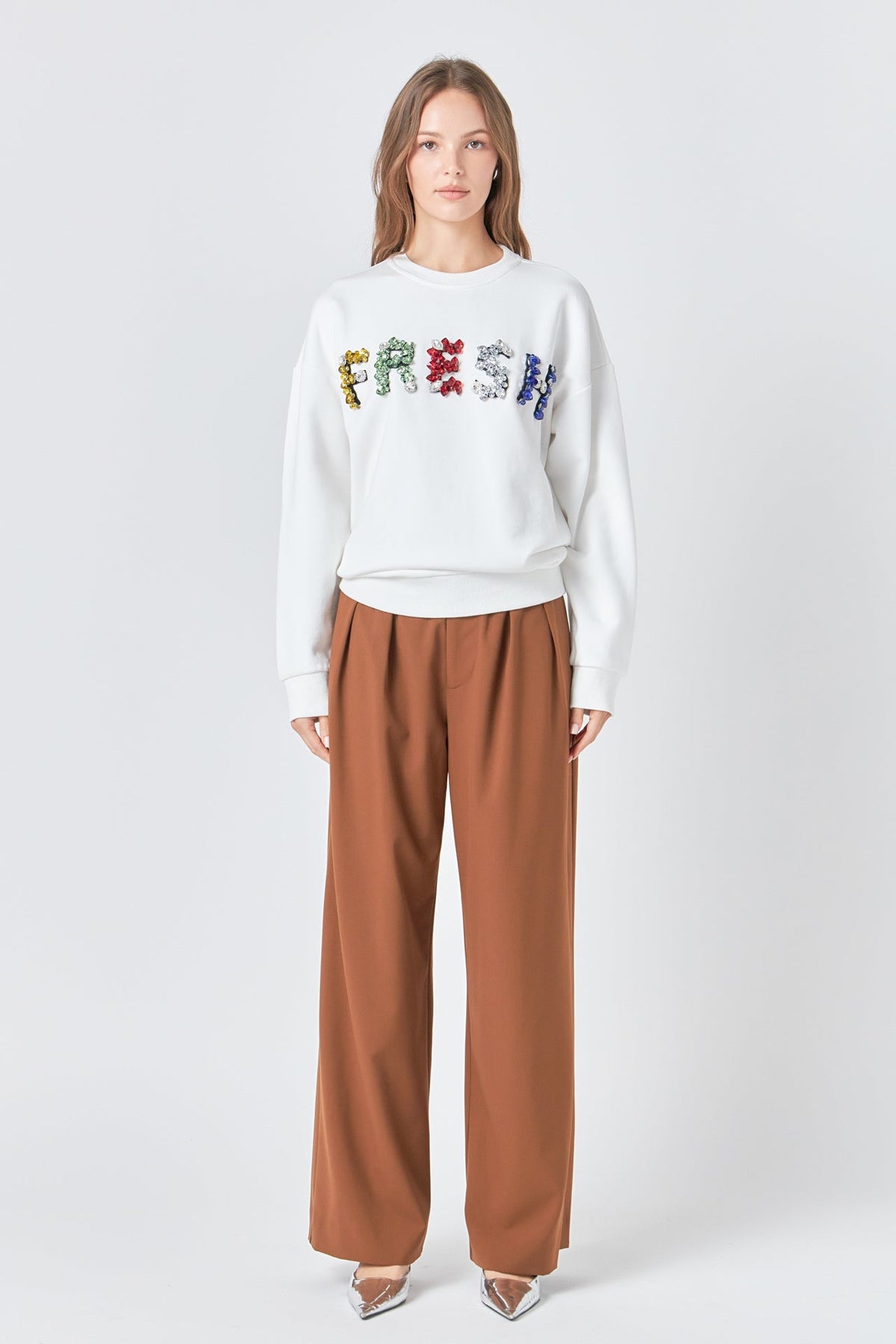 ENDLESS ROSE - Color Letter Patch Sweatshirt - TOPS available at Objectrare