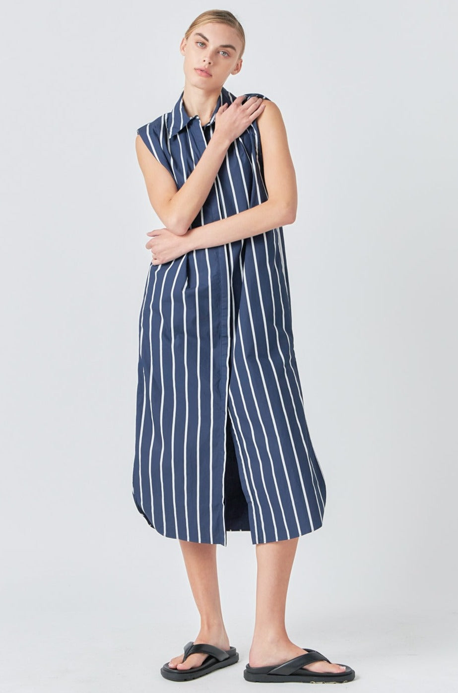 GREY LAB - Striped Sleeveless Maxi Shirt Dress - DRESSES available at Objectrare