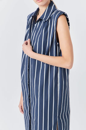 GREY LAB - Striped Sleeveless Maxi Shirt Dress - DRESSES available at Objectrare