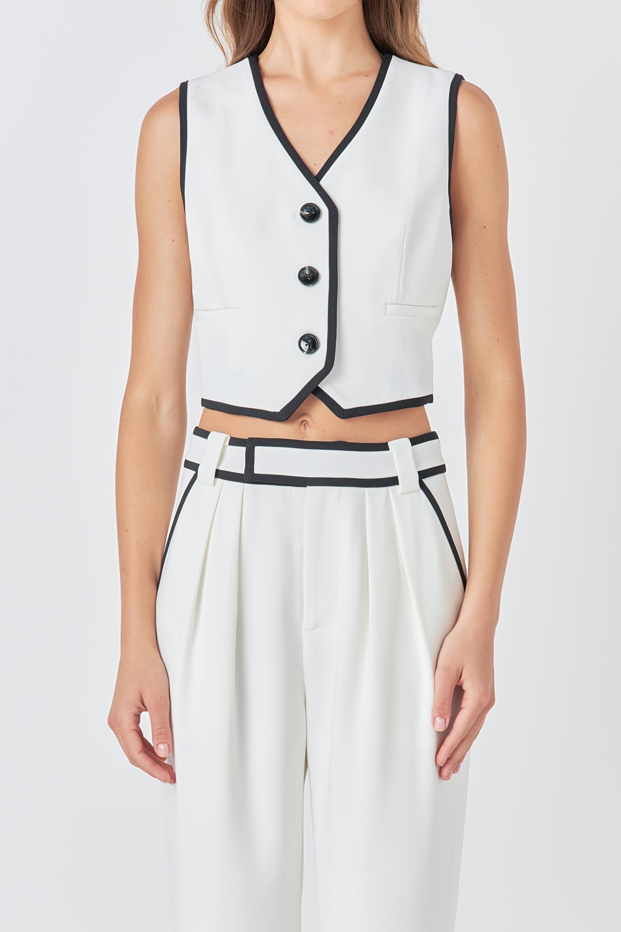 ENDLESS ROSE - Cropped Vest With Binding Detail - TOPS available at Objectrare